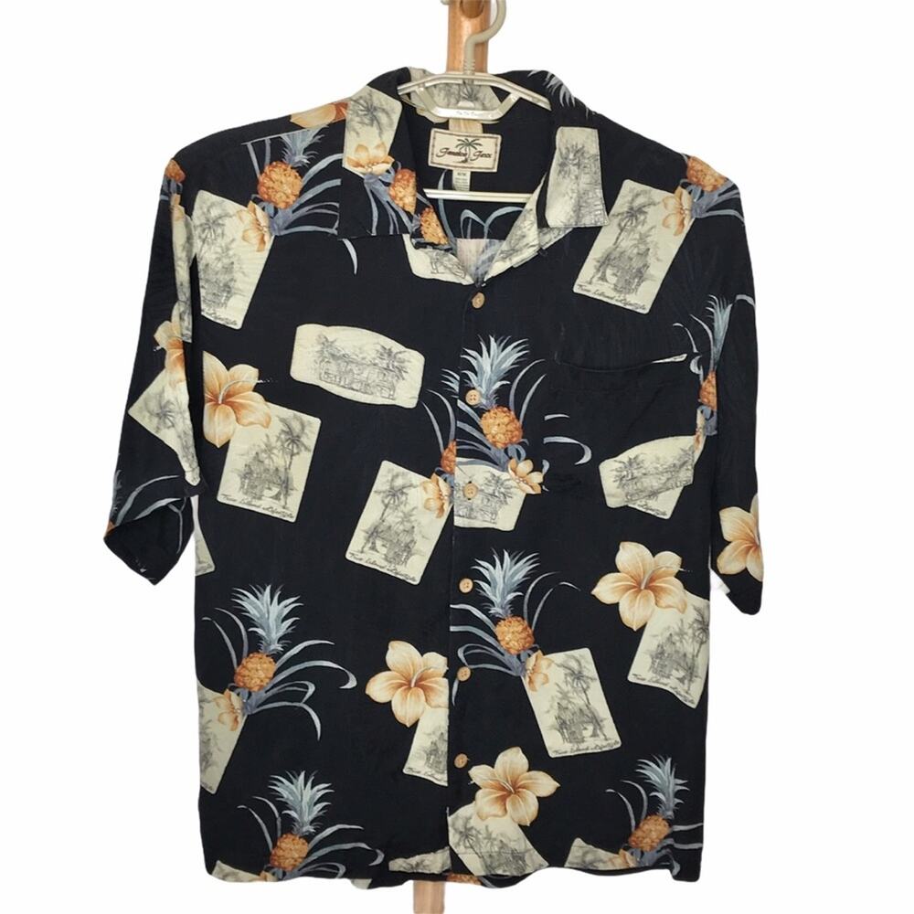 Jamaica Jaxx Travel Postcard Silk Shirt Hawaiian Island Style Short Sleeved